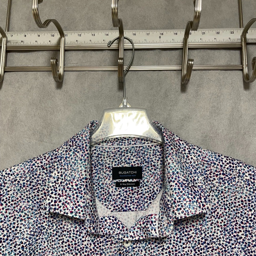 Bugatchi Men’s White Multi-Color Print Dress Shirt